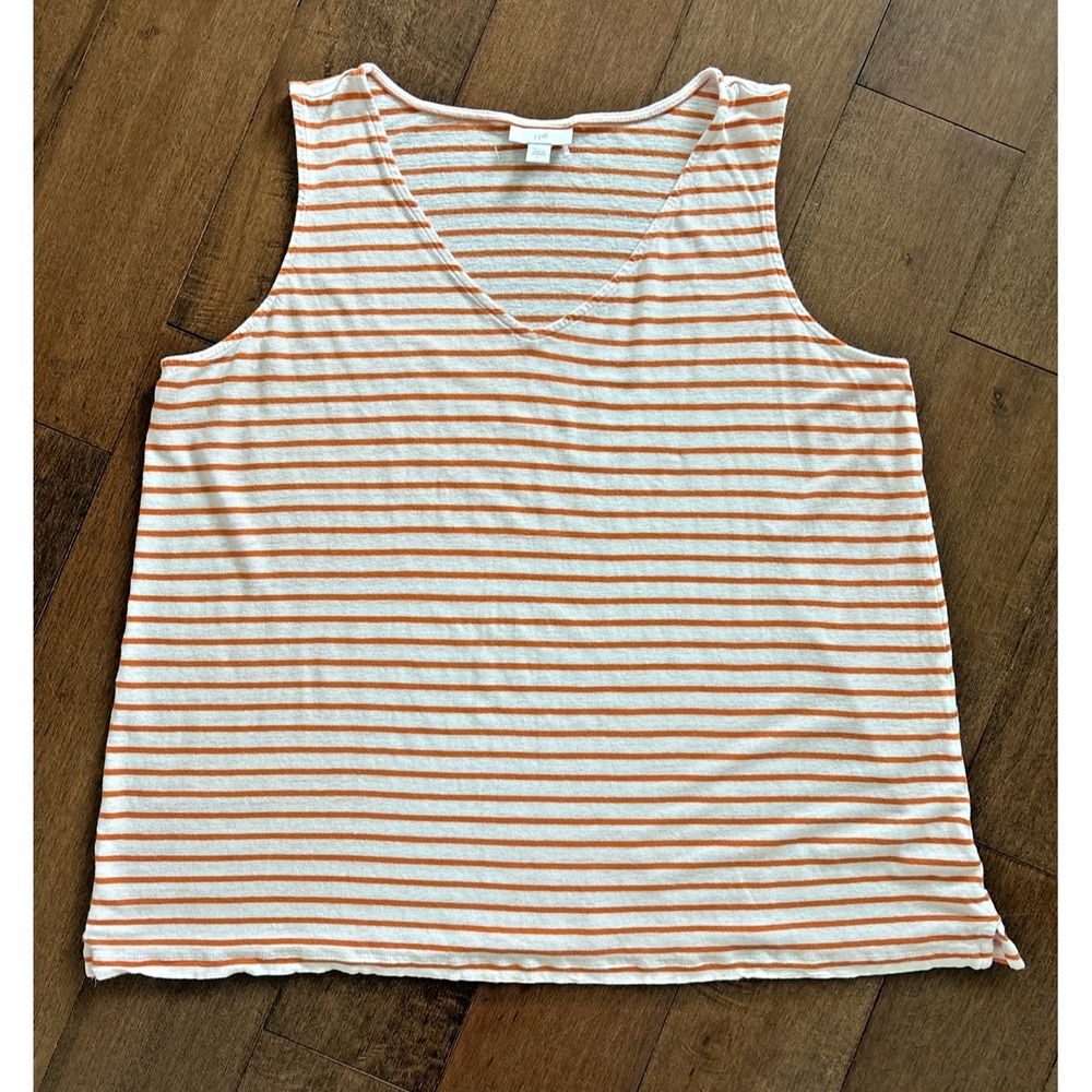 J Jill Womens Lightweight Linen Viscose Sleeveless V-Neck Top L Orange Striped